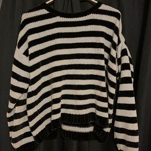 Soft and cozy blue and black striped sweater